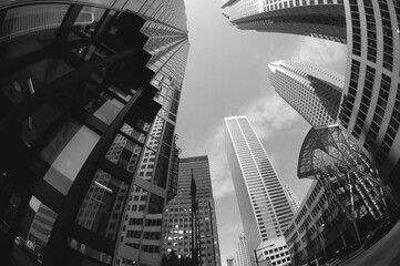Looking Up at Office Towers and Sky Toronto, Ontario, Canada