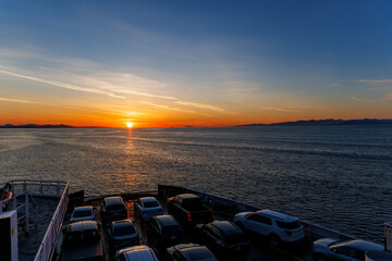 Setting sun on BC Ferries