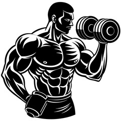 Bodybuilder holding a dumbbell at the gym vector silhouette 