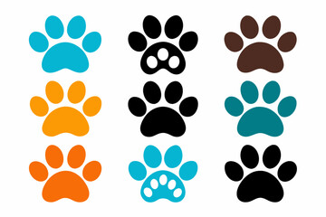 Set of Cat paw vector silhouette 