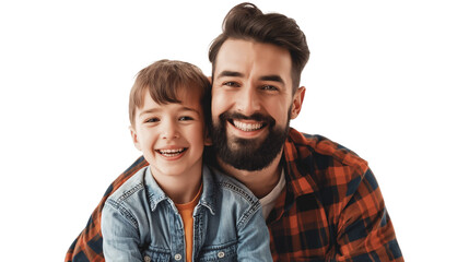 Portrait of happy father and son isolated on a white background