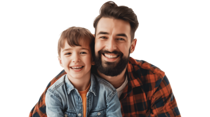Portrait of happy father and son isolated on a white background