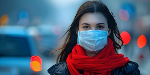 Wear Masks for Protection: Pedestrians Urged to Guard Against High Pollution Levels. Concept Air Pollution, Health Tips, Mask Protection, Emission Reduction, Clean Air