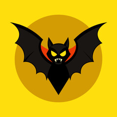 A yellow background with a black bat in the center