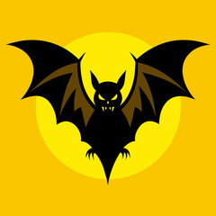 A yellow background with a black bat in the center