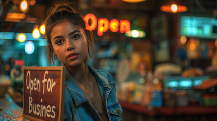 Waitress Chatting with Guests in Bar