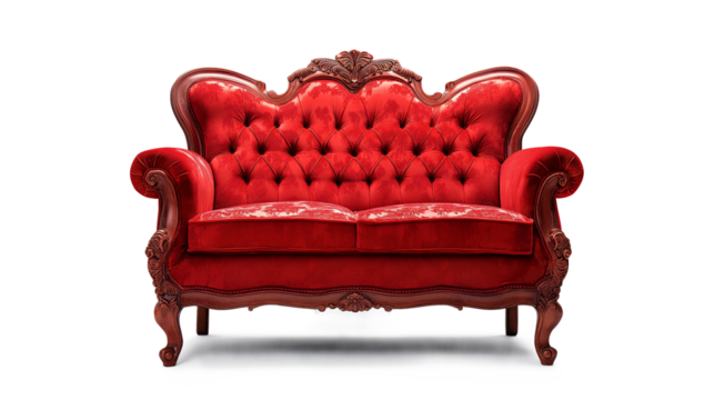 Red vintage sofa isolated on a transparent background