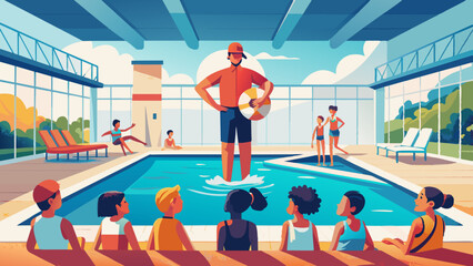 Vibrant Indoor Swimming Lesson with Attentive Instructor and Diverse Group of Children. World Drowning Prevention Day