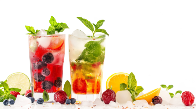Refreshing and Vibrant Summer Drinks isolated on a white background