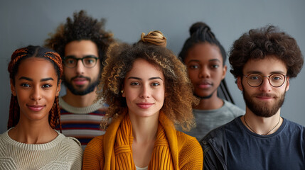 Fototapeta premium Confident, attractive multiethnic group of young professionals or coworkers standing together, showcasing diversity in the workplace