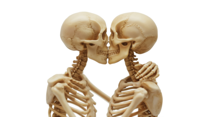Romantic Skeletons Hugging and Kissing isolated on a transparent background