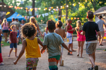 A group of children are playing in a park