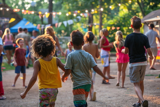 A group of children are playing in a park