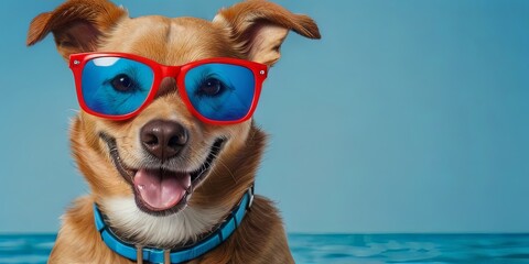 Fototapeta premium photo illustration of a cute dog wearing glasses to welcome the summer holidays