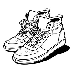 Shoes . Logo design for use in graphics. T-shirt print, tattoo design. Minimalist black and white illustration for printing on wall decorations. Generated by Ai