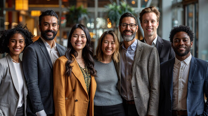 Fototapeta premium Diverse business team in professional attire standing together in an office setting