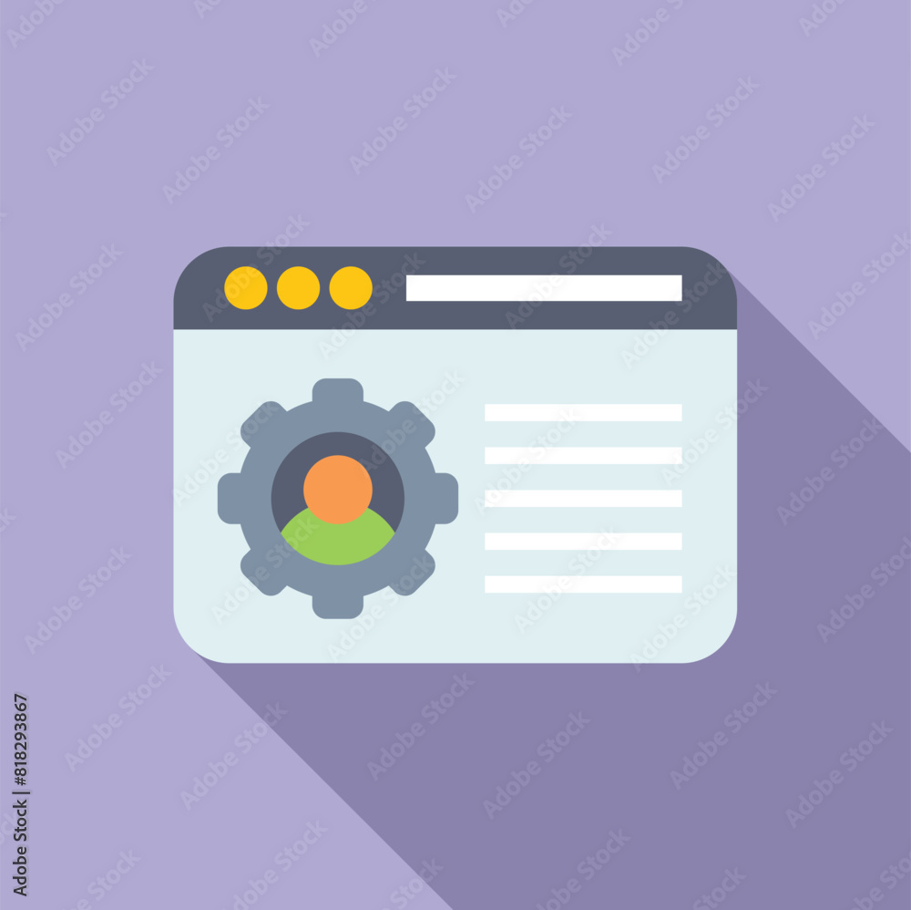 Poster flat design illustration of a stylized web browser interface icon with cogwheel settings