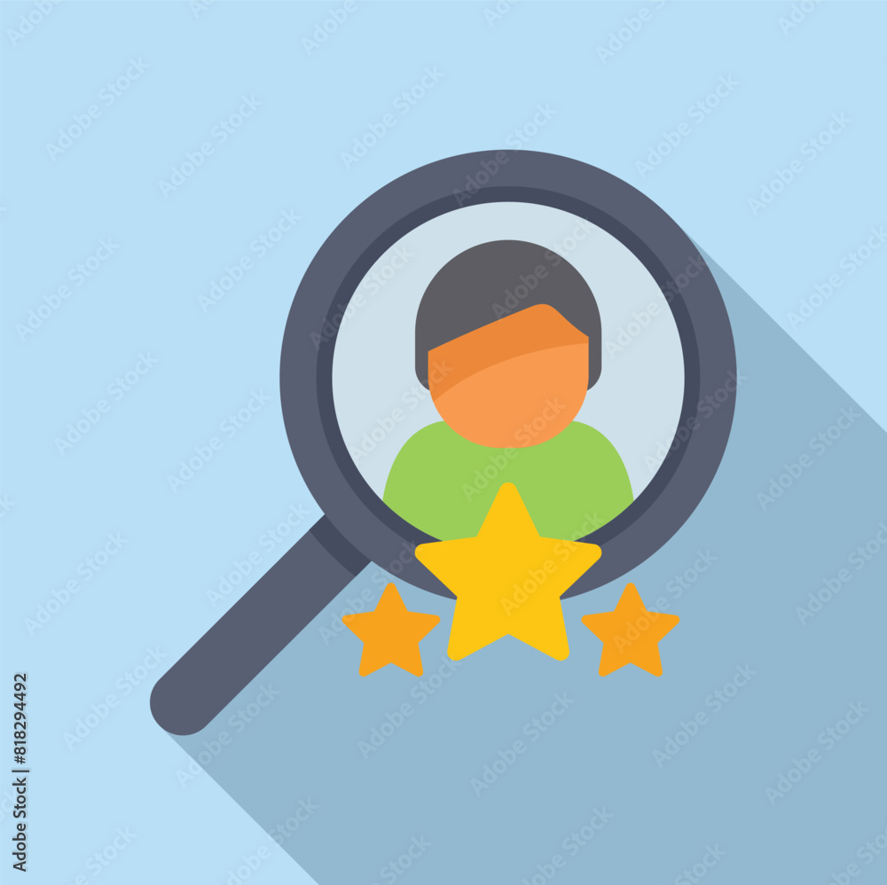 Poster flat design vector of a magnifying glass focusing on a user with star ratings