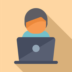 Flat design of a person in a medical mask working on a laptop, illustrating remote work