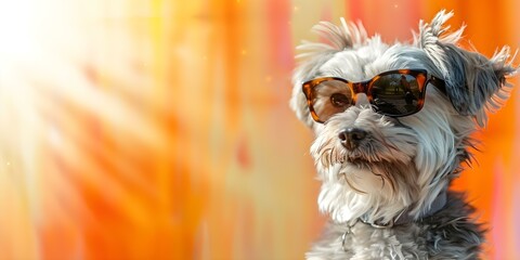 A fun-loving dog wearing sunglasses poses against a vibrant background with AI. Concept Pets, Photography, Joyful Moments, Accessories, AI Technology