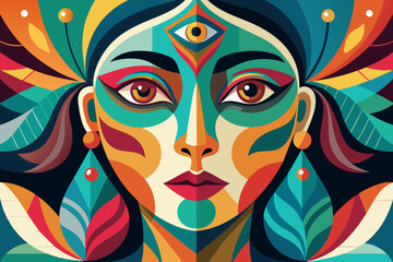 Fototapeta premium Vector colorful woman face art illustration 