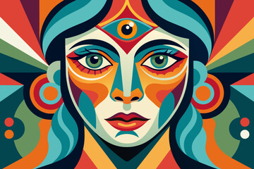 Vector colorful woman face art illustration
