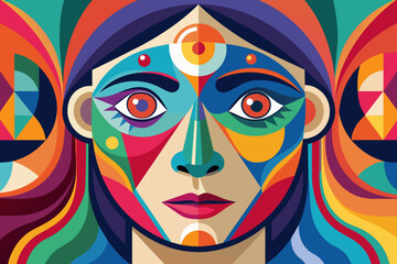 Obraz premium Vector colorful woman face art illustration 