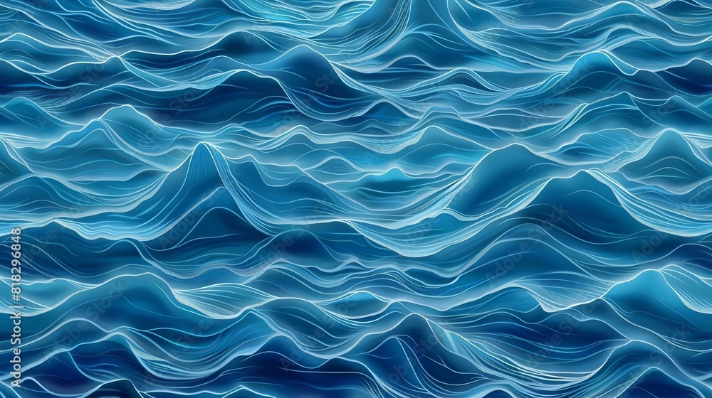 Poster mesmerizing seamless pattern of undulating blue ocean waves abstract aquatic background