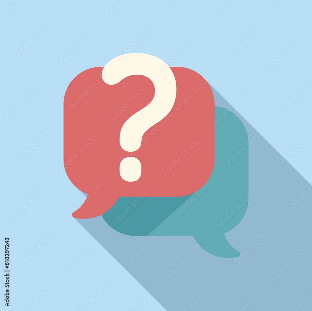 Aufkleber vector illustration of a red question mark in a speech bubble on a blue background with shadow