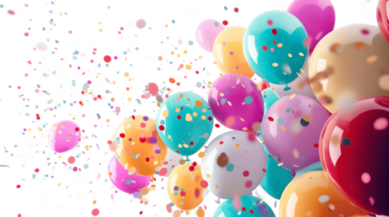Vibrant Balloons and Confetti for Joyful Occasions isolated on a transparent background