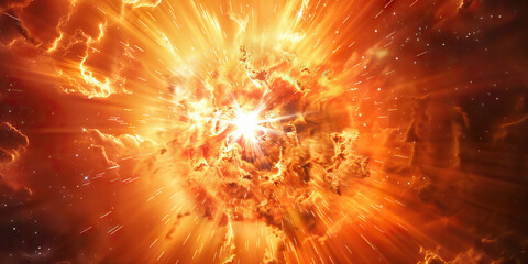 The cosmic canvas glows as a fiery supernova unleashes its light and energy, painting everything in its path with an ethereal brilliance.