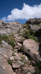 View of the steep hiking path up the rocky mountain