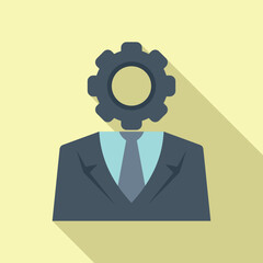 Modern flat design business innovation concept icon with gear, head, and cog representing creativity, problem solving, strategic thinking, and human ingenuity in vector graphic artwork