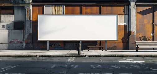 Blank white billboard in an urban setting, perfect for advertisements or announcements.