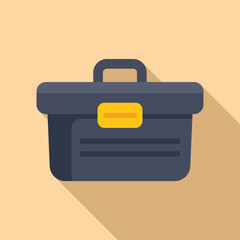 Simple and modern flat design icon of a grey tool box with a yellow handle on a tan background