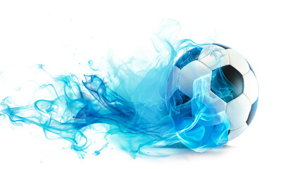 A vibrant Soccer Ball with Blue Flames isolated on a transparent background