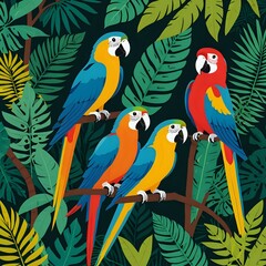 parrots in an exotic forest 