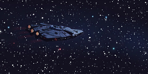 Silent Serenity of a Lone Spaceship Gliding Through the Vastness of Space