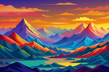Vector colorful pop art mountains landscape
