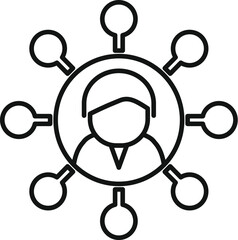 Professional networking icon for business teamwork, connection, and collaboration in a corporate network. Vector illustration of a person connecting with others in a digital strategy company