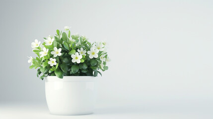 white flower flowerpot green plant isolated on a white background