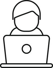 Black line icon of a person with a laptop, depicting remote work or online education