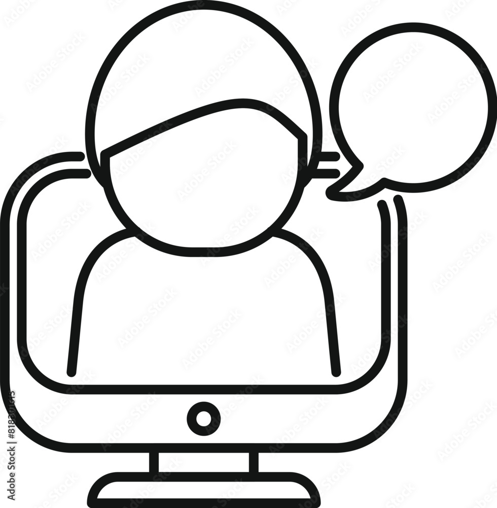 Poster virtual online customer support icon with minimalist flat design and simple outline. representing co