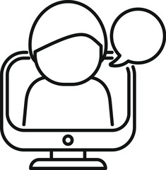 Virtual online customer support icon with minimalist flat design and simple outline. Representing computer communication and technical service assistance. Perfect for web. Tech. And business interface