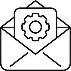 Illustration of an open envelope with a cogwheel, symbolizing technical correspondence