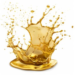 Golden Oil Splash on White Background