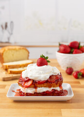 Strawberry Shortcake on White Plate on Kitchen Counter