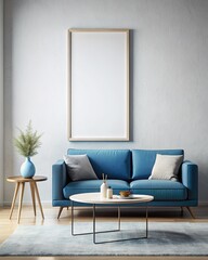 Modern living room interior with blank frame