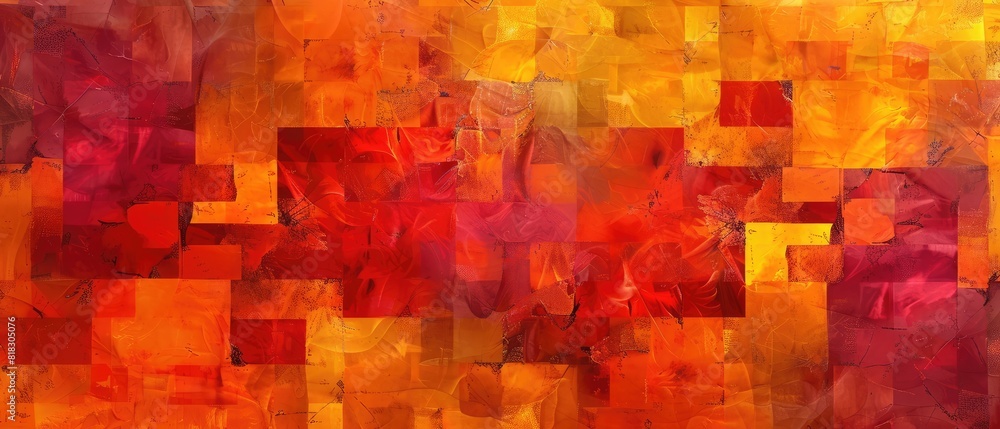 Poster geometric block pattern with autumn colors of red and yellow textured design for thanksgiving hallow