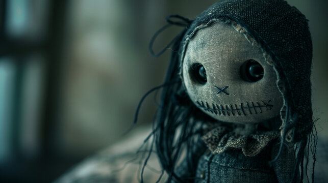creepy but cute woodoo doll handmade gothic style toy doll